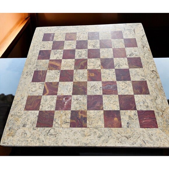 Marble Chess Board Handmade stone chess board coral & red 14.75" gift for him - Picture 3 of 7